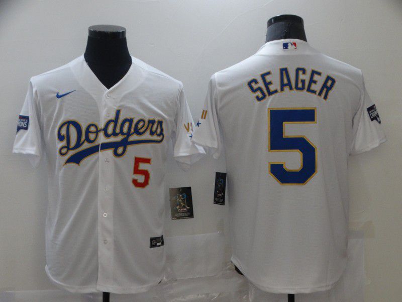 Men Los Angeles Dodgers #5 Seager White Game 2021 Nike MLB Jersey1